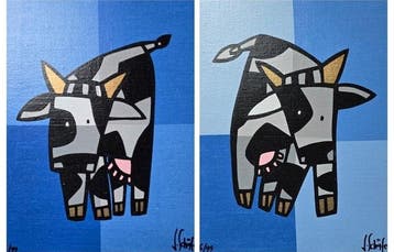 Jacqueline Schäfer (1961) - Cows (lot van 4 zeefdrukken), Antiek en Kunst