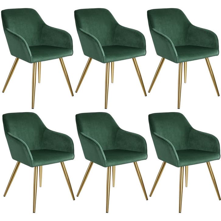 tectake Eetkamerstoel Marilyn fluweellook, gouden poten - do, Huis en Inrichting, Stoelen, Verzenden