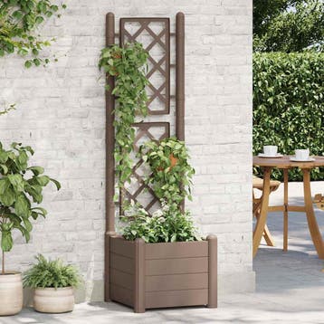 vidaXL Plantenbak met latwerk 43x43x142 cm PP mokka, Verzenden, Nieuw