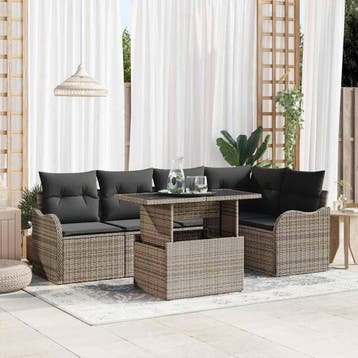 vidaXL Tuinbank Set met kussen met kussen 6 pcs Grijs Poly, Verzenden