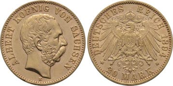 20 Mark 1894 E Sachsen Albert 1873-1902, Verzenden, België