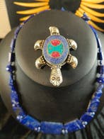 wit metaal argent+lapis Nepal - Parure - bedel en ketting
