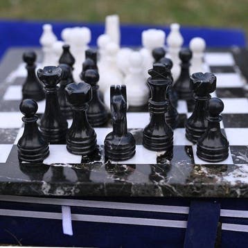 Handcrafted Luxury Black & White Marble Chess Set (12x12)