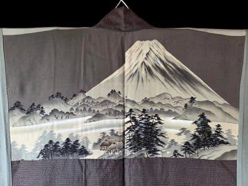 Heren kimono, haori en juban-set met samurai-valkerij en
