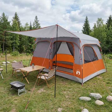 vidaXL Familietent 6-persoons Grijs en Oranje Polyester, Verzenden