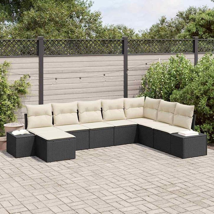 vidaXL Tuinbank Set met kussen 8 pcs Zwart en Crème poly, Tuin en Terras, Tuinsets en Loungesets, Nieuw, Verzenden