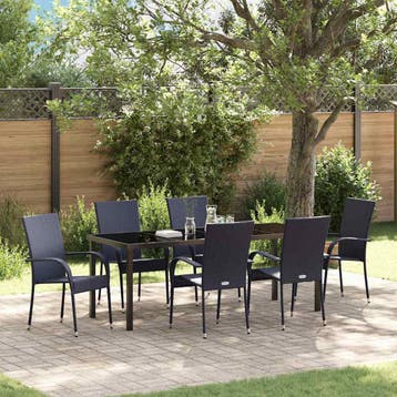 vidaXL Tuin Eettafel Set 7 st Zwart Gepoedercoat staal, Verzenden, Nieuw