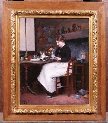 Adolphe Binet (1854-1897) - Woman with a cat in her home,, Antiquités & Art