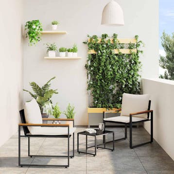 vidaXL Meubelsets 3 st Zwart en Crème Wit Rattan, Verzenden, Nieuw