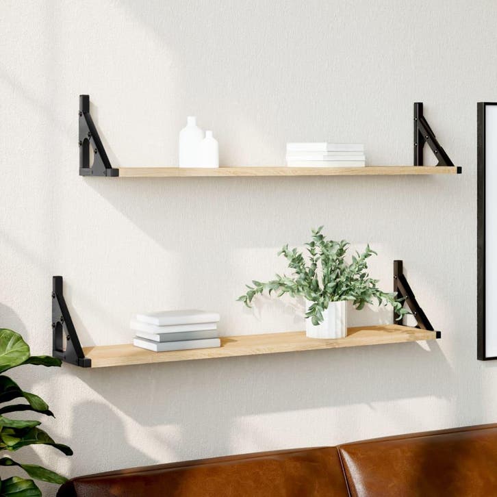vidaXL Wandplanken 2 st Sonoma eiken 80x15x15,5 cm bewerkt, Huis en Inrichting, Kasten | Wandmeubels, Nieuw, Verzenden