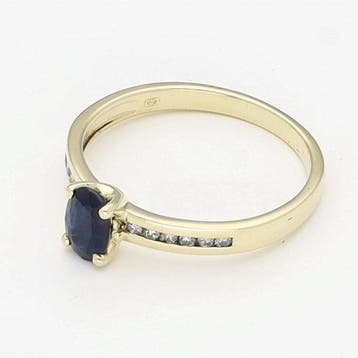 Bague - 14 carats Or jaune - Diamant - Saffier, Nieuw