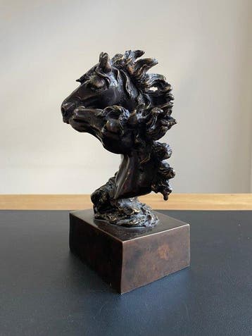 Beeld, Groot en Zwaar Bronzen Sculptuur van Twee Dynamische