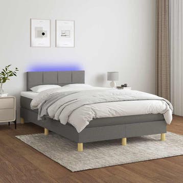 vidaXL Boxspring met matras en LED stof donkergrijs 120x200, Verzenden, Nieuw