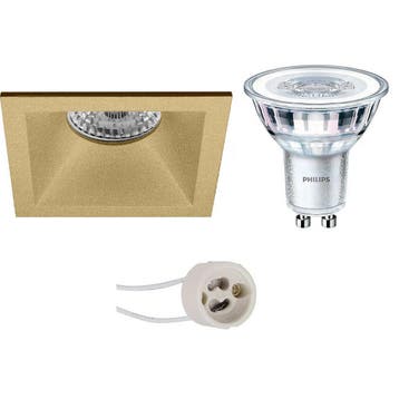 LED Spot Set - Vierkante Inbouwspot Mat Goud - 5W LED Spot G, Verzenden, Nieuw