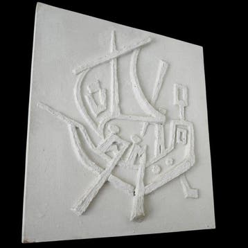 Figuur - Abstracte reliëf voorstelling van een boot met