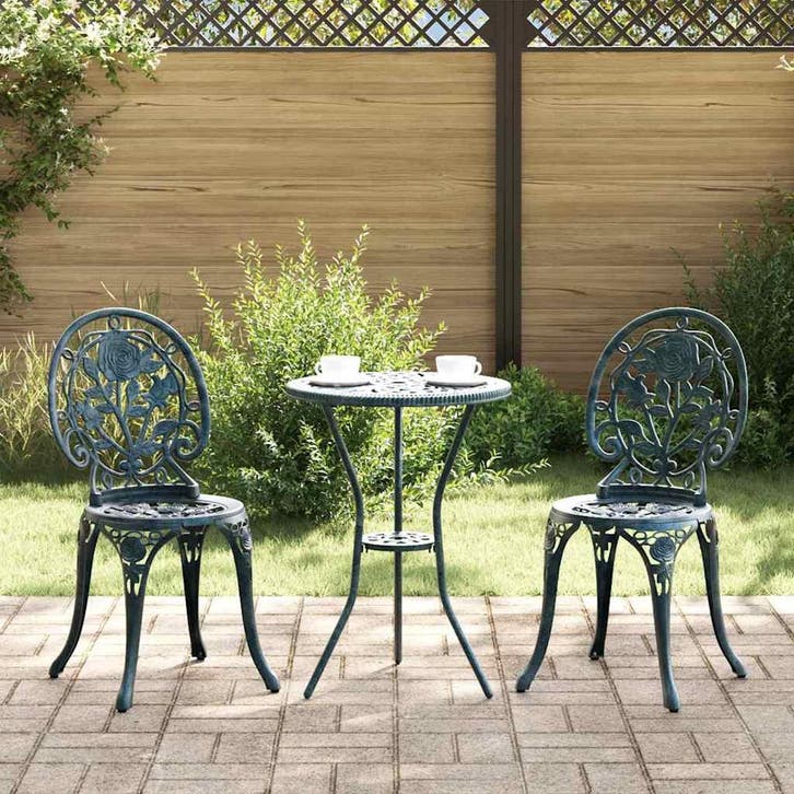vidaXL Tuin Bistro Set 3 pcs Groen Aluminium, Tuin en Terras, Tuinsets en Loungesets, Nieuw, Verzenden