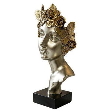 sculptuur, Silver Greek Goddess Bust with Gold Floral &, Antiek en Kunst
