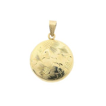 Vintage gouden medaillon hanger; Floraal design, Handtassen en Accessoires, Bedels, Ophalen of Verzenden, Gebruikt, Goud, Overige merken