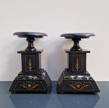 Zwart marmeren Cassolettes - Vaas (2) - Marmer - Groen -