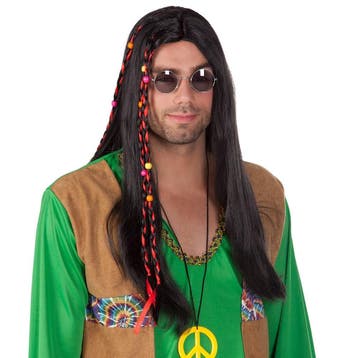 Zwarte Pruik Flower Power, Verzenden, Nieuw