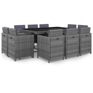 vidaXL 11-delige Tuinset met kussens poly rattan grijs, Verzenden, Nieuw, Tuinset