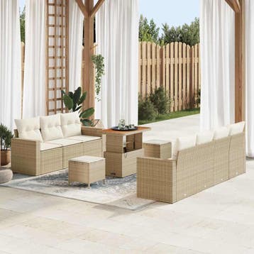 vidaXL Tuinbank Set 10 st Beige poly rattan, Verzenden, Nieuw
