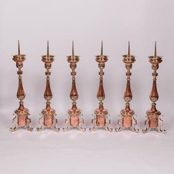 Set van 6 kandelaren, 19e-eeuw - Koper - 1850-1900, Antiek en Kunst