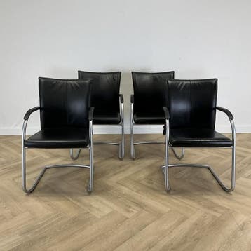Aspa -Klöber vergaderstoel (set van 4), zwart leder