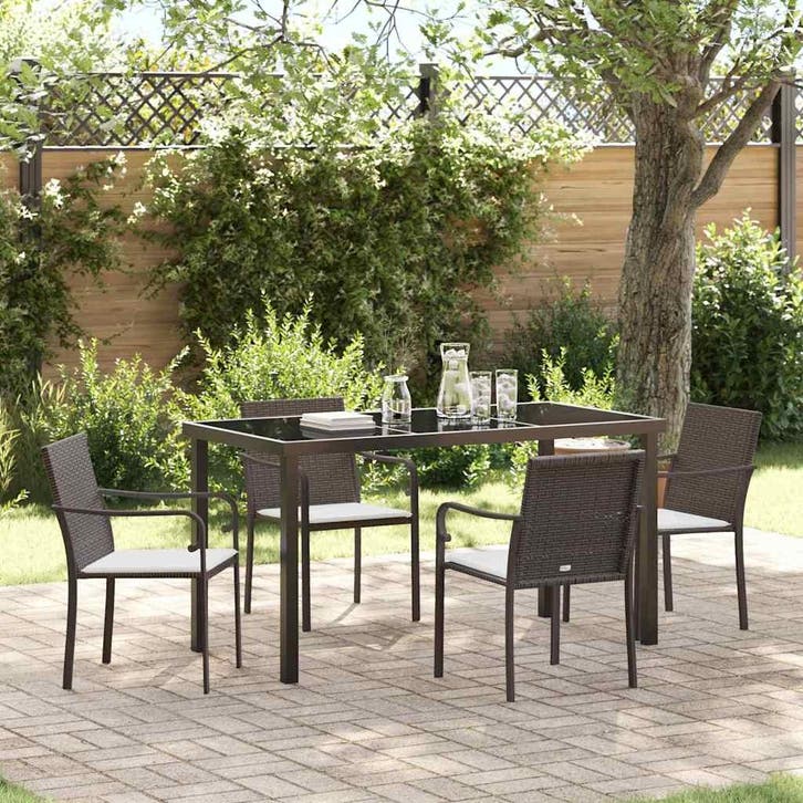 vidaXL Tuin Eettafel Set 5 pcs Bruin en Zwart PE Riet, Tuin en Terras, Tuinsets en Loungesets, Nieuw, Verzenden