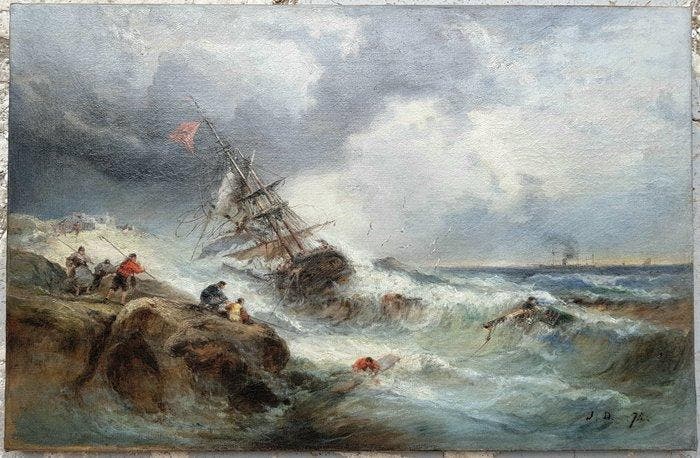 Franse school (XIX) - Le naufrage, Antiek en Kunst, Kunst | Schilderijen | Klassiek
