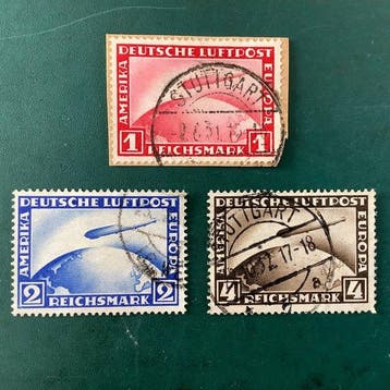 Duitse Rijk 1928/1931 - Zeppelins 1, 2 en 4 Mark - gebruikt, Gestempeld