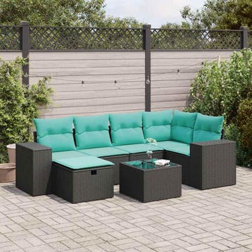 vidaXL 7-delige Loungeset met kussens poly rattan zwart, Verzenden, Nieuw, Loungeset