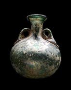 Oud-Romeins Aryballe en verre à anses en forme de dauphins -