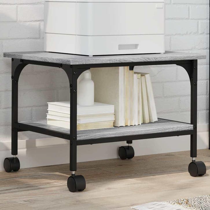 vidaXL Printerkastje 2-laags 50x40x38 cm bewerkt hout grijs, Computers en Software, Printers, Nieuw, Verzenden