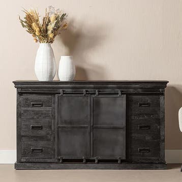 Dressoir Mangohout Milan 160 Met Dubbele Deur Zwart, Verzenden