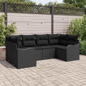vidaXL Tuinbank Set 6 st Zwart Poly rattan, Verzenden, Nieuw