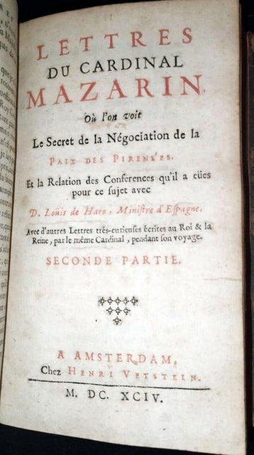 Mazarin, Jules - Lettres du cardinal Mazarin - 1694