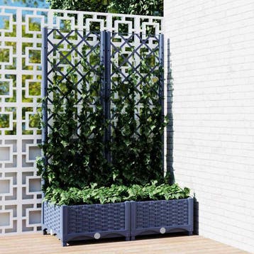 vidaXL Plantenbak met trellis blauwgrijs 80x40x121,5 cm PP, Verzenden