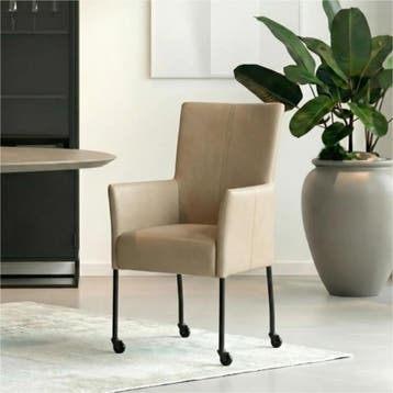 Set van 8 Leren eetkamerstoelen Deal - Granada Taupe, Ophalen of Verzenden, Nieuw, Leer