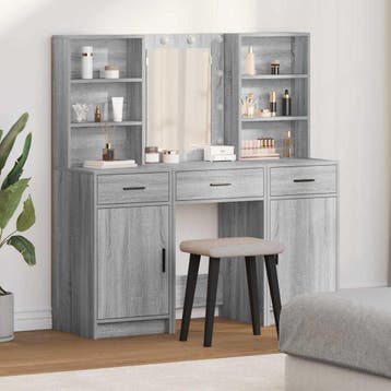 vidaXL Dressing tafel set met LED 3 st Grijs Sonoma Bewerkt, Maison & Meubles, Verzenden