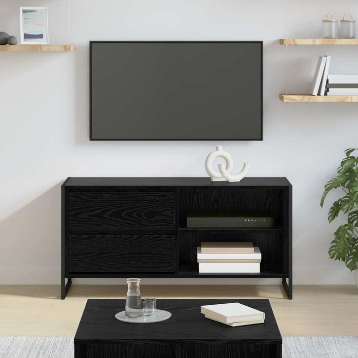 vidaXL TV Kast met lade Zwart Eiken 100 x 36 x 49,5 cm, Huis en Inrichting, Kasten |Televisiemeubels, Nieuw, Verzenden