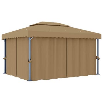 vidaXL Prieel met gordijn 4x3 m aluminium taupe, Verzenden