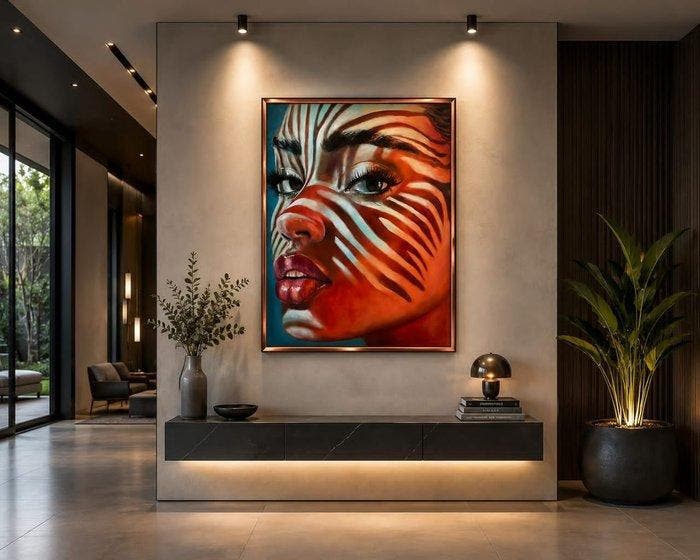 Karel B - Mirada de Fuego y Rayas, Antiquités & Art, Art | Peinture | Moderne