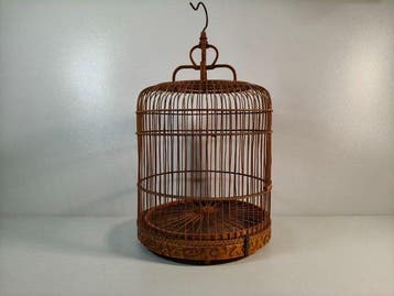 Vintage Vogelkooi - Bamboe, Hout, Plastic - Chinoise vintage, Antiek en Kunst