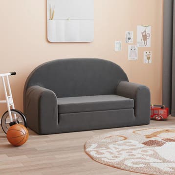 vidaXL Kinderslaapbank 2-zits zacht pluche antracietkleurig, Kinderen en Baby's, Verzenden, Nieuw