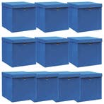 vidaXL Opbergboxen met deksel 10 st 32x32x32 cm stof blauw, Verzenden