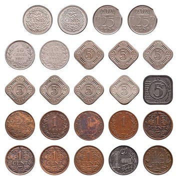 Nederland. 24 munten Wilhelmina en Juliana 1897-1973 (Zonder