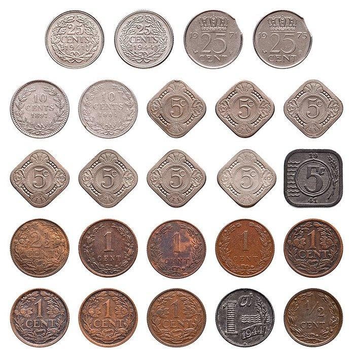 Nederland. 24 munten Wilhelmina en Juliana 1897-1973 (Zonder, Postzegels en Munten, Munten | Nederland