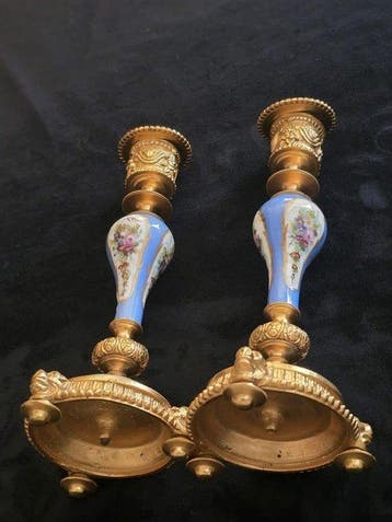Kaarsenhouder (2) - Verguld brons - Napoleon III-porselein