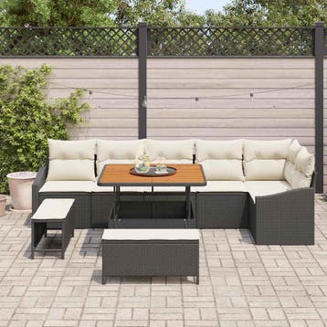 vidaXL Tuinbank Set 9 st 7-Aantal zitplaatsen Zwart Poly, Verzenden, Nieuw